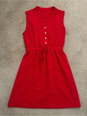 SHEIN Red Sleeveless Button-Front Drawstring Mini Dress